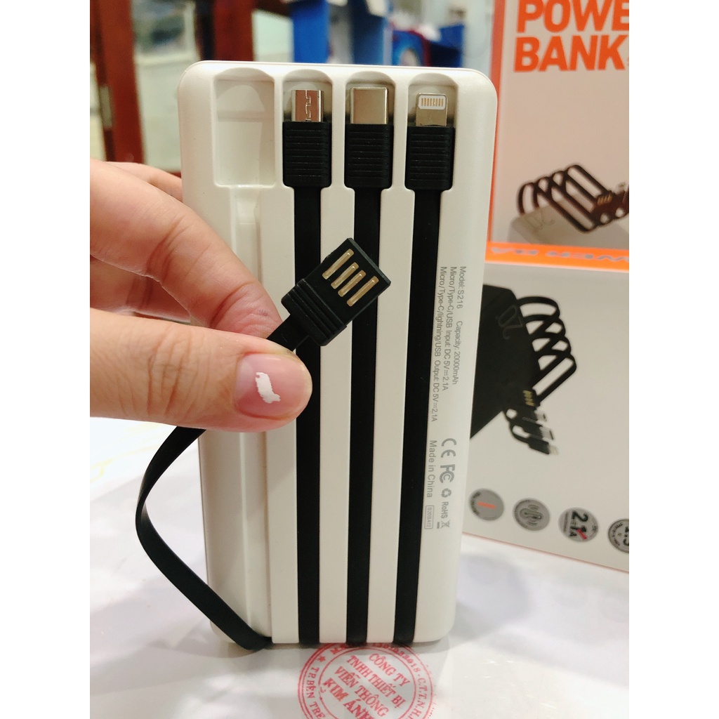 Sạc Dự Phòng SYC S216 20000 mAh kèm cáp sạc iPhone Android và Type-C, Hàng chính hãng