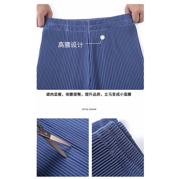 Quần Dài Lưng Cao Hoạ Tiết Kẻ Sọc Thiết Kế Dáng Rộng Thoải Mái