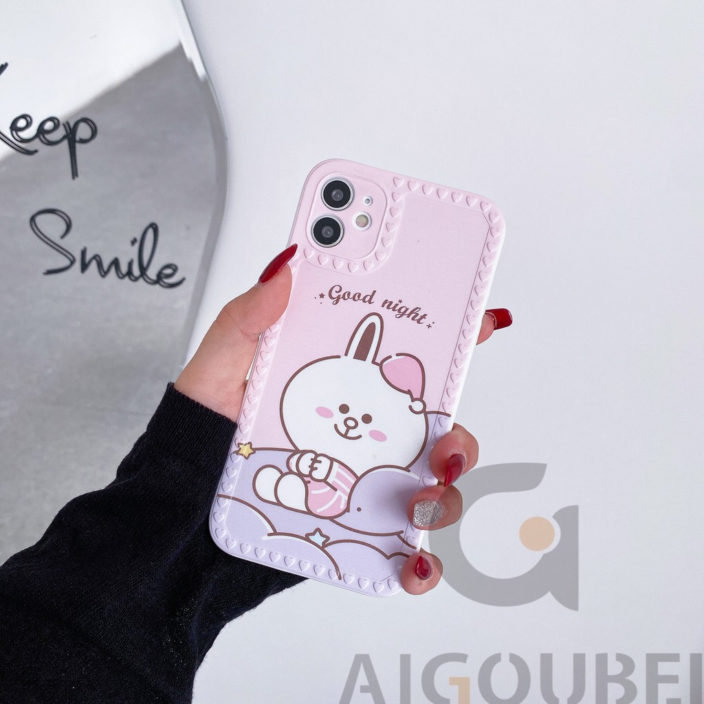 2021 Love Good Night Blue & Pink Bear Rabbit Cell Phone Case Cover 12 Pro Pro Max Mini 11Pro 11ProMax 7 8 7Plus 8Plus X XS XR XSmax Vỏ mềm mờ