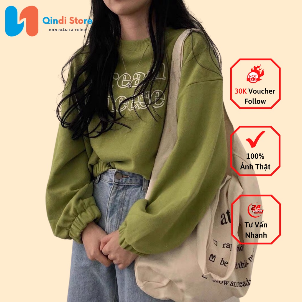 [Có Video + Ảnh Thật] Áo Croptop Dài Tay In Chữ Grean Qindi Store MS 688