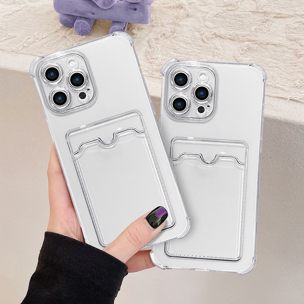 Ốp Điện Thoại Silicon TPU Mềm Trong Suốt Chống Sốc Có Ngăn Đựng Thẻ Cho iPhone 11 12 13 Pro Max X XS Max XR 7 8 Plus SE 2020