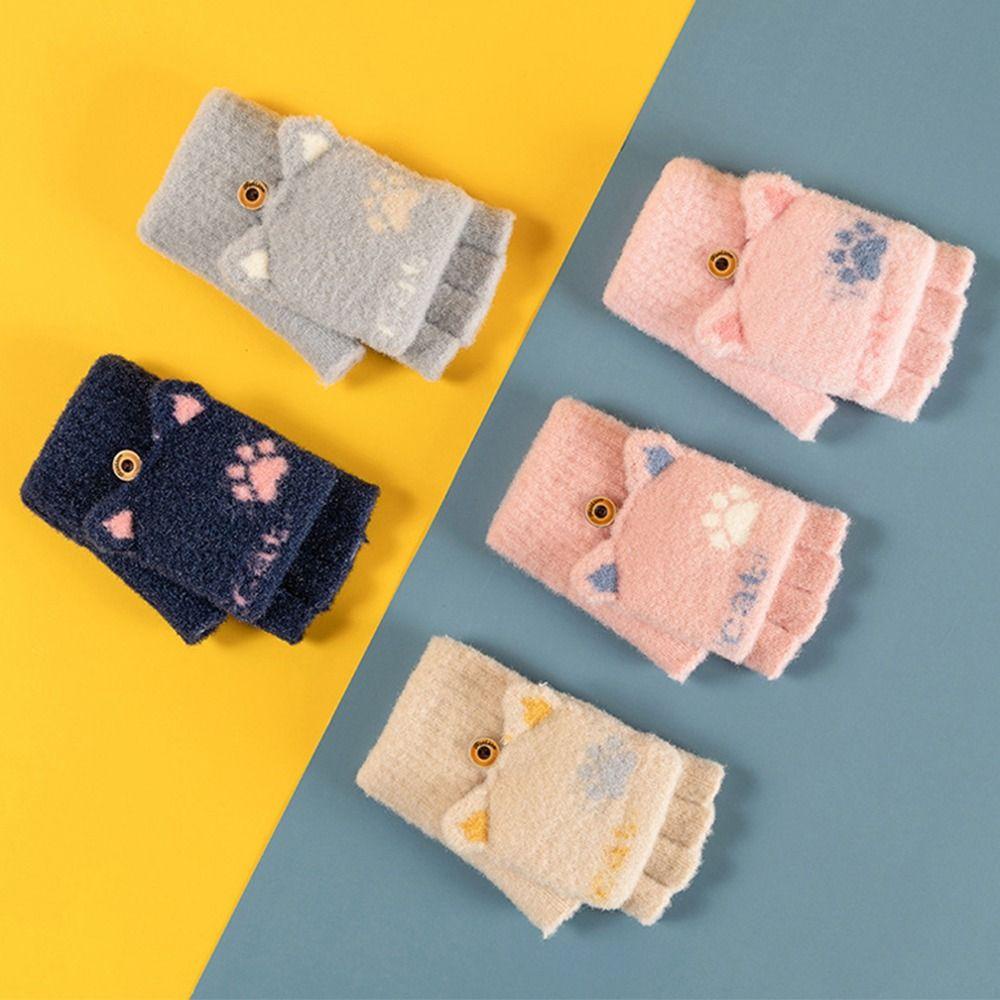 Găng Tay Hở Ngón Vải Cotton Hình Tai Mèo Dễ Thương Có Thể Chạm Màn Hình Cảm Ứng Tiện Lợi