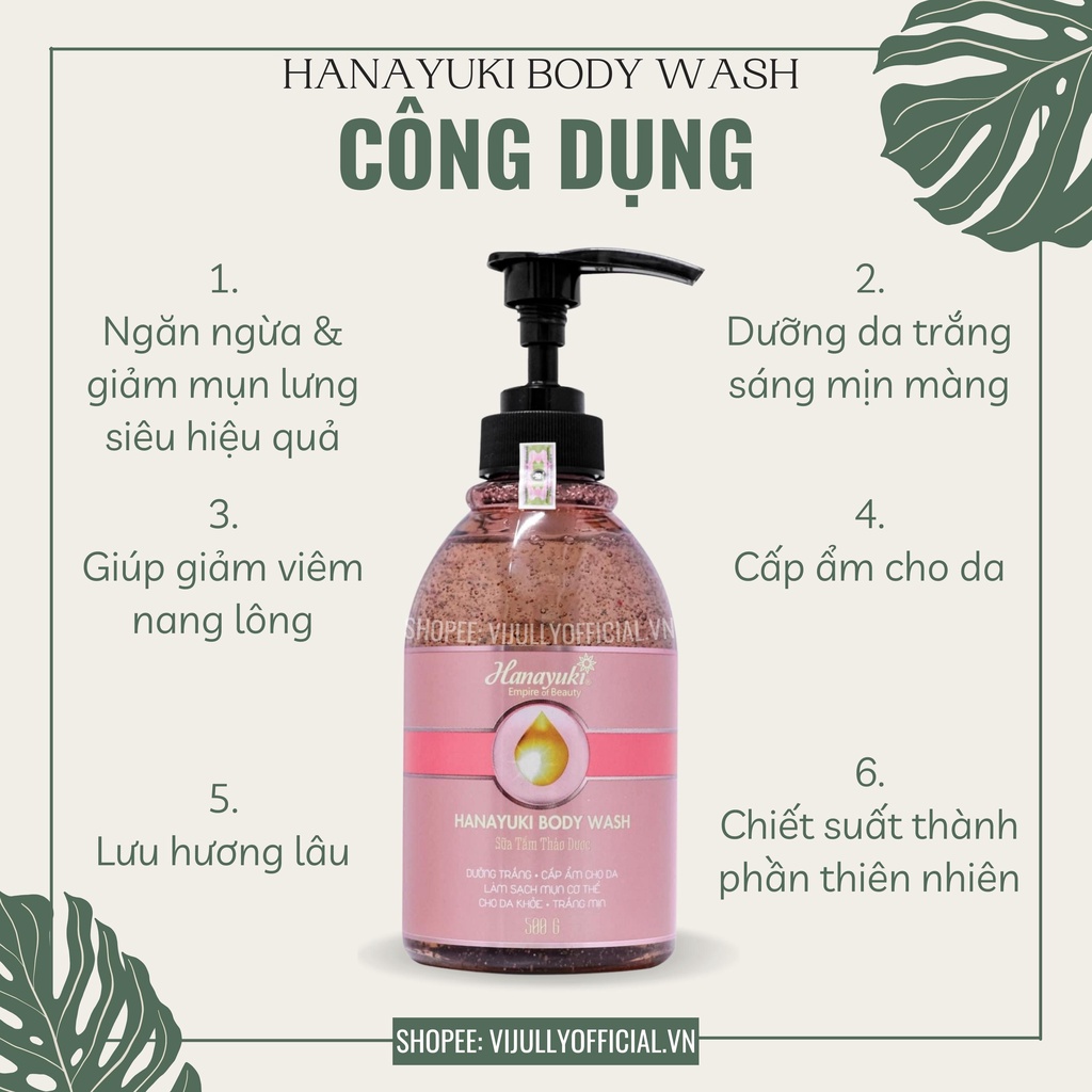 Sữa tắm trắng da Hanayuki Body Wash chính hãng, giảm mụn lưng hiệu quả, dưỡng trắng da, sữa tắm thảo dược hương nước hoa