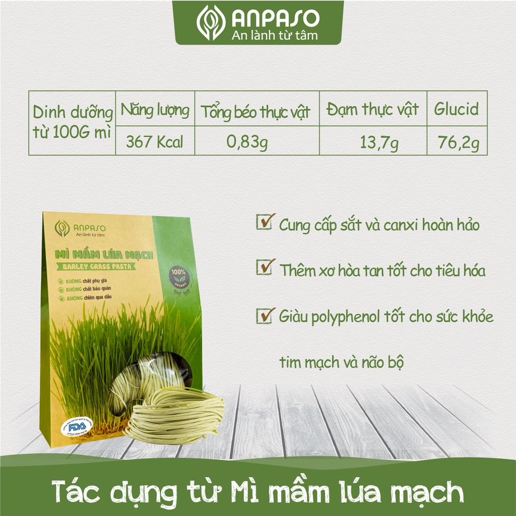 Mì Rau Organic Mầm Lúa Mạch Hữu Cơ  Anpaso, Eat clean Size 120Gr &amp; 300Gr