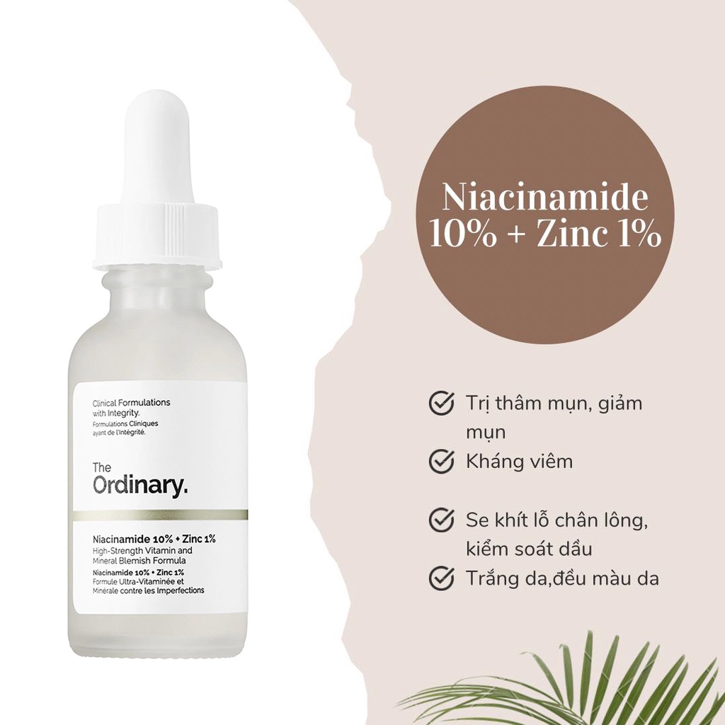 Serum The Ordinary Niacinamide 10% + Zinc 1% giảm mụn, thu nhỏ lỗ chân lông 30ml - 60ml