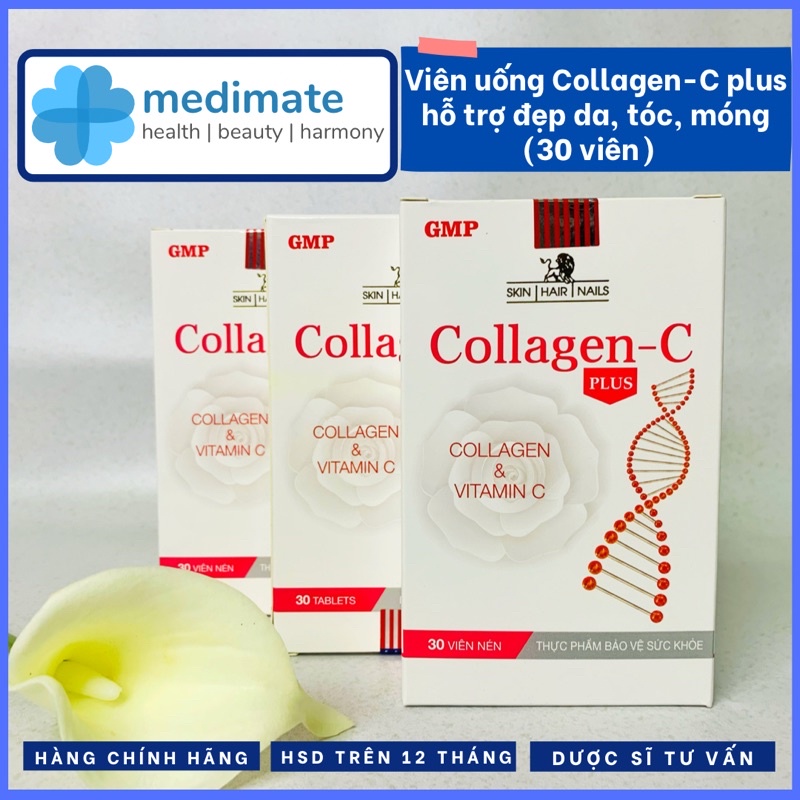 Viên uống Collagen C Plus giảm nếp nhăn, sáng da, giảm nguy cơ lão hoá da (hộp 30 viên)