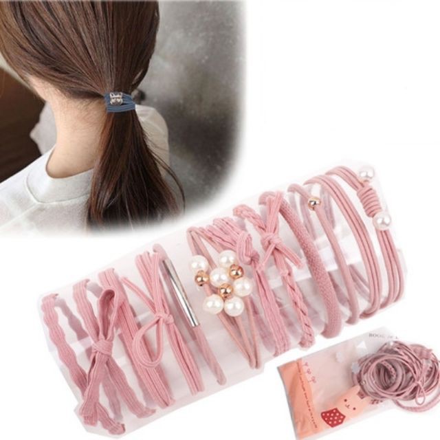 [1 NGÀY SALE SỐC] Hộp 12 Dây Buộc Tóc Phong Cách Hàn Quốc/ Set 12 Dây Chun Buộc Tóc Kèm Hộp