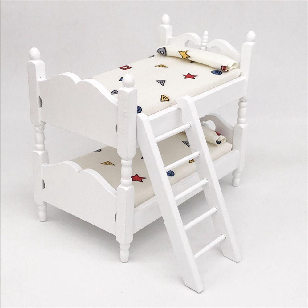 BEBETTERM Giường Gỗ Mini Tỉ Lệ 1 / 12 Trang Trí Nhà Búp Bê