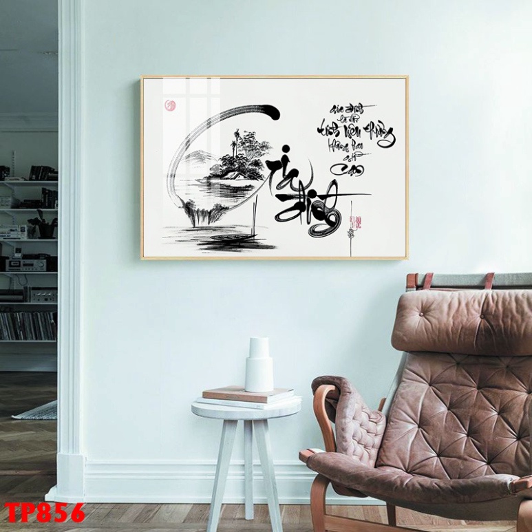Tranh chữ thư pháp ý nghĩa, Cha-Mẹ, Thầy-Cô, Tâm-Tín- Nhẫn, tranh tráng gương 5D cao cấp.
