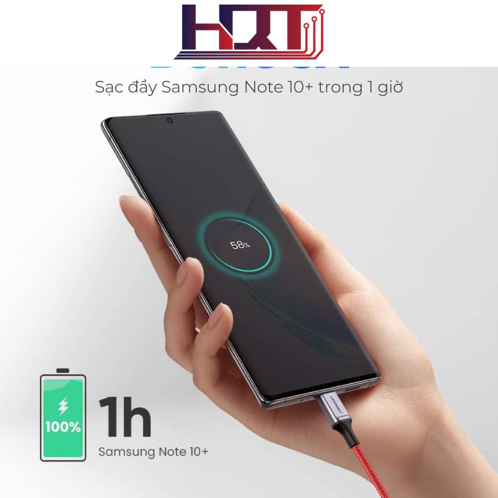 Cáp sạc và truyền dữ liệu 2 cổng USB type C, hỗ trợ sạc nhanh PD 60W, dòng 3A dây bện nylon dài 1m UGREEN US296 60186