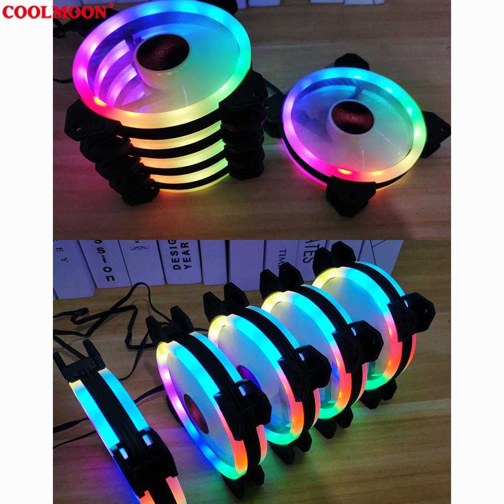 Quạt Tản Nhiệt, Fan Coolmoon V2 - Phiên bản LED RGB tự động đổi màu - Chân cắm Molex 4Pin