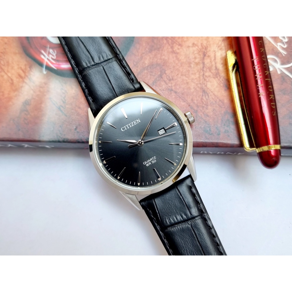 Đồng Hồ Nam Citizen BI5000-10E Pin Dây Da Full Đen