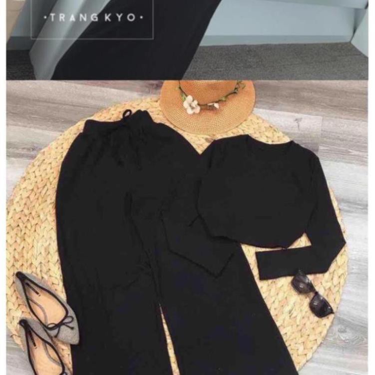 Sét Đồ Bộ Thể Thao Áo Croptop Tay Dài & Quần Ống Rộng | BigBuy360 - bigbuy360.vn
