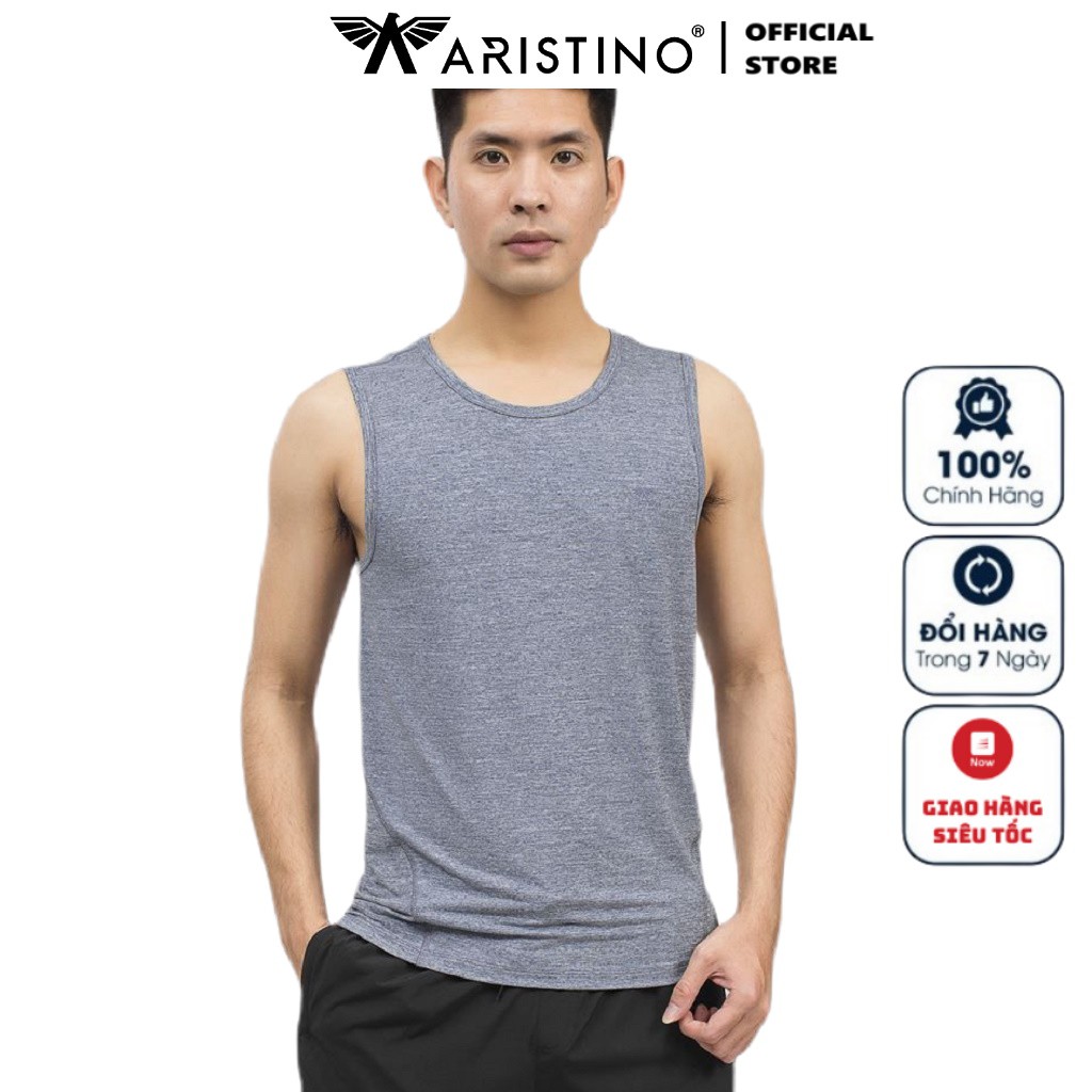 Áo Lót Nam Áo Thun Ba Lỗ Aristino ATT006S9 Màu Xanh Tím Than Dáng Slim Fit Chất Liệu Polyester Thể Thao