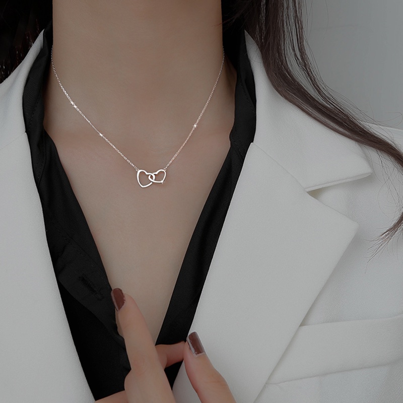 Vòng cổ Thép Không Gỉ Mặt Hình Trái Tim Lồng Vào Nhau Sang Trọng Thời Trang Cho Nữ
