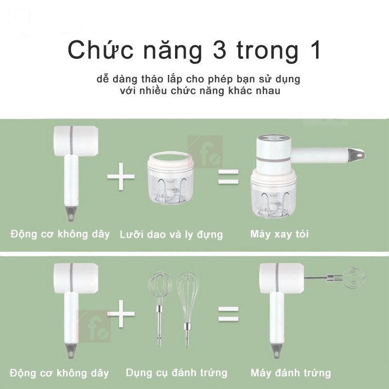 Máy xay cầm tay đa năng 3in1 ⚡𝑴𝑨̂̃𝑼 𝑴𝑶̛́𝑰 2022 ⚡ kiêm đánh trứng, trộn bột, xay tỏi ớt , Máy Đánh Trứng Cầm Tay Mini