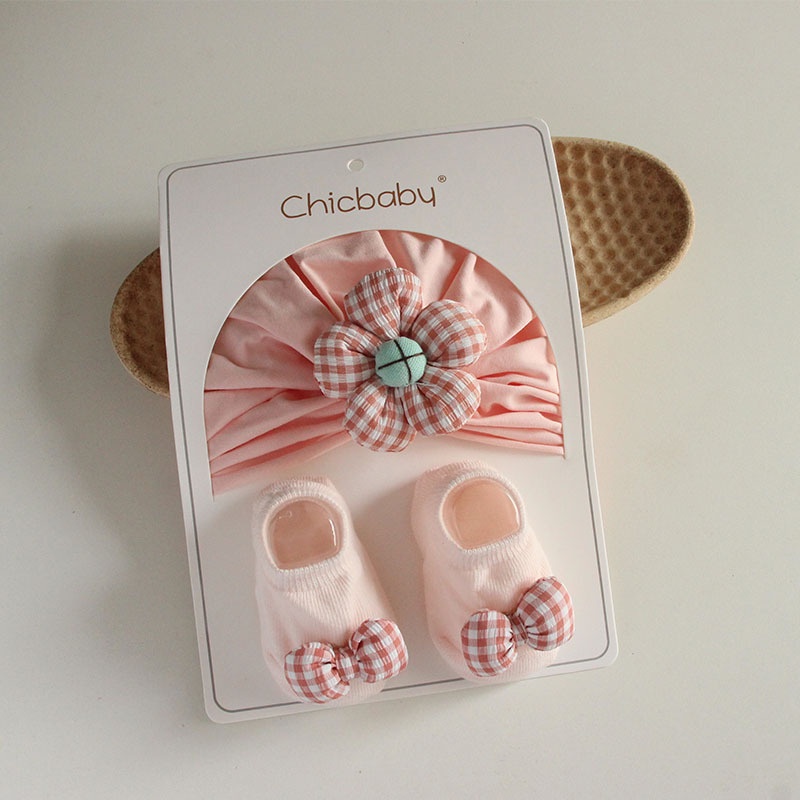 Set mũ + Tất dành cho bé gái từ sơ sinh họa tiết bông hoa đáng yêu