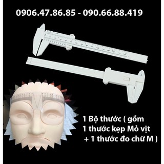 (1 bộ) Thước kẹp + Thước nhựa chữ M đo chân mày phun xăm điêu khắc