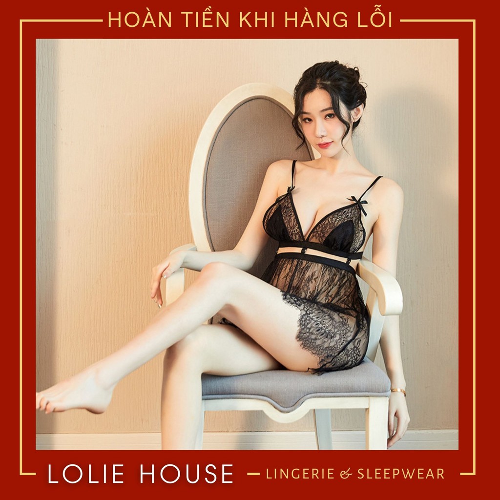 Váy ngủ sexy gợi cảm xuyên thấu thắt nơ sau lưng - Đầm ngủ ren hai dây sexy LOLIE HOUSE - VN13 | BigBuy360 - bigbuy360.vn
