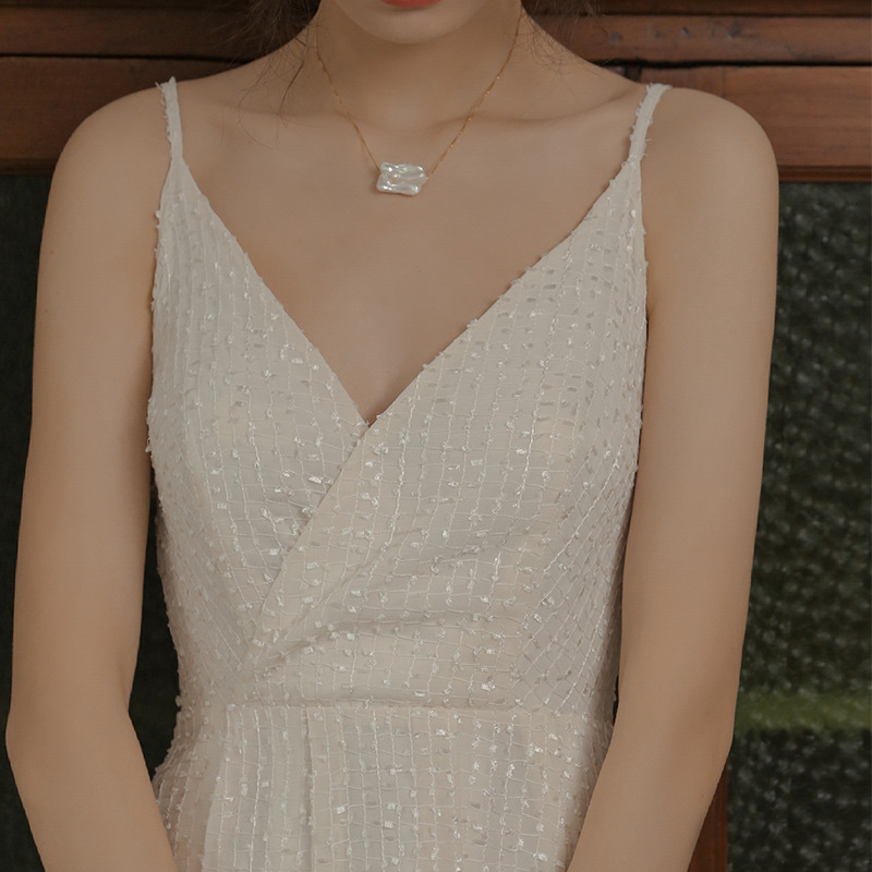 IELGY  Đầm Dài Hai Dây Màu Trắng Phong Cách Pháp Cổ Điển Thời Trang Cho Nữ