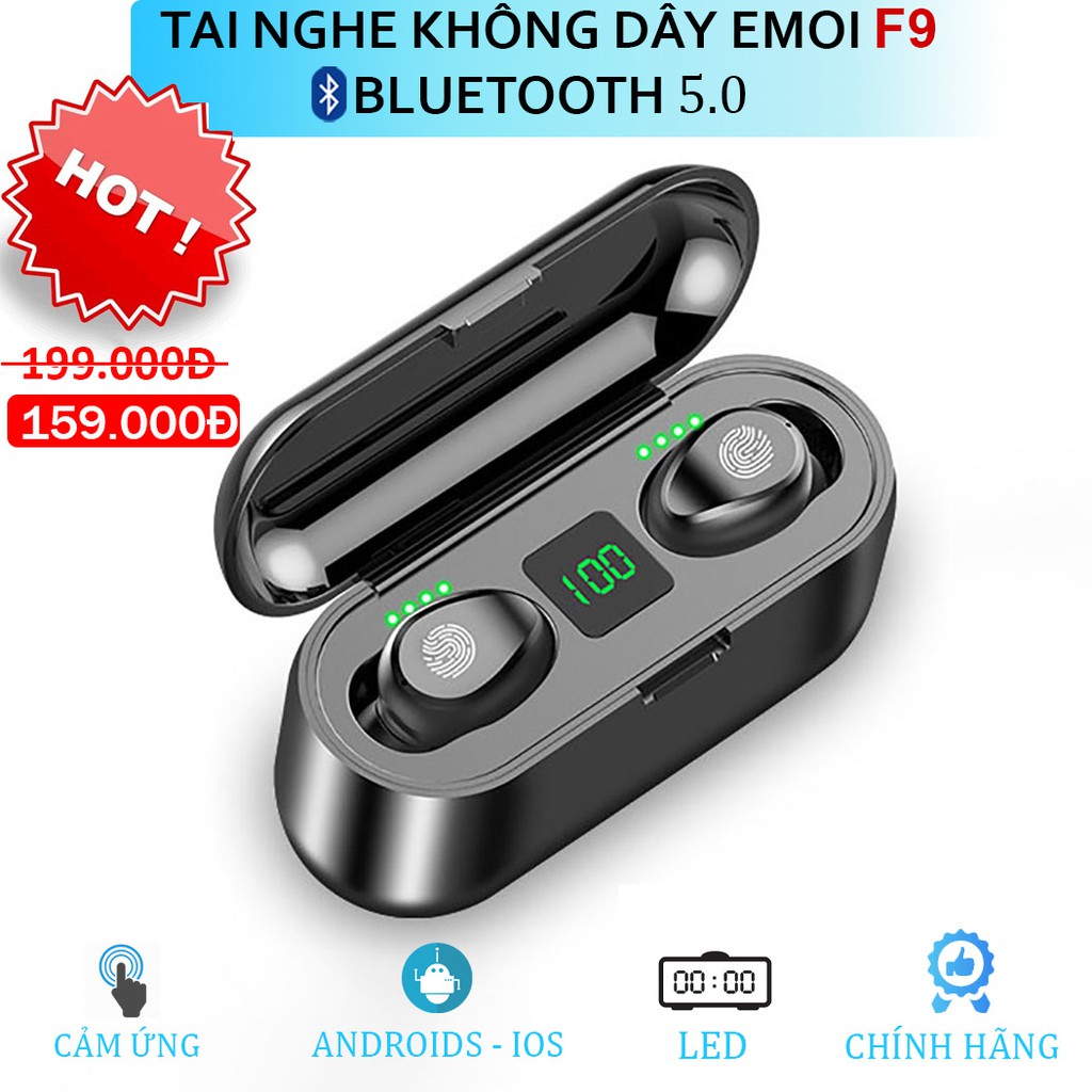 Tai nghe Bluetooth TWS AMOI F9 Phiên bản Quốc tế True Wireless không dây nút cảm ứng kháng nước tự động kết nối Pin trâu