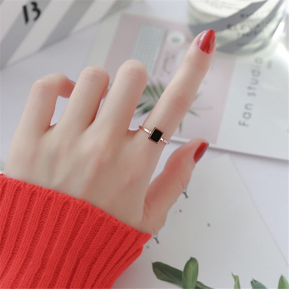 Nhẫn thời trang hình vuông bằng thép không gỉ size 5-9