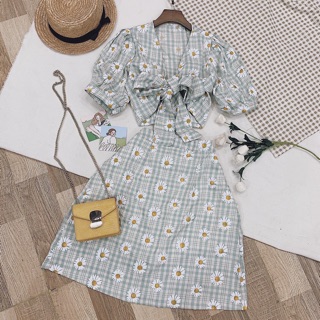 SET ÁO  HOA CÚC + QUẦN VÁY