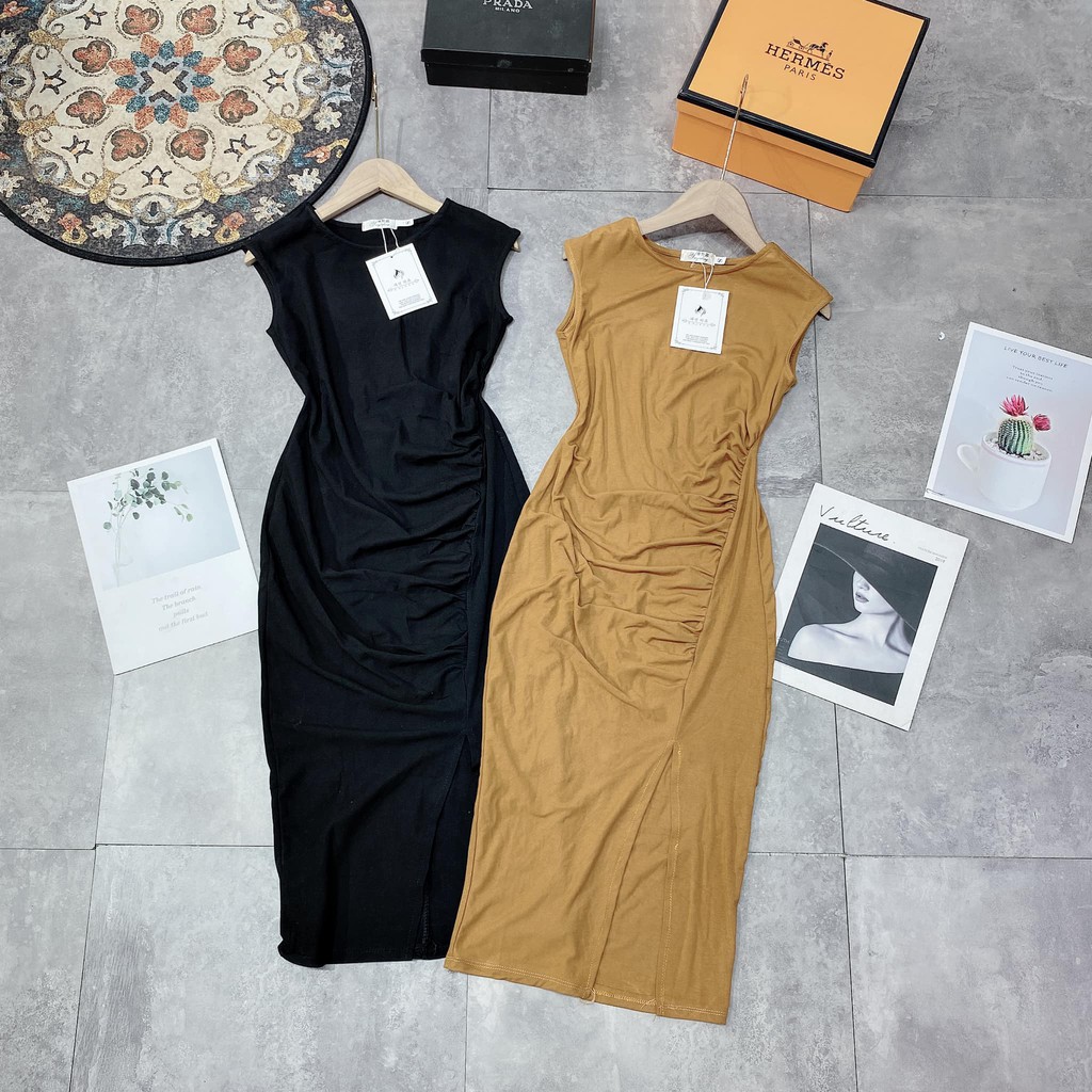 [Mã SKAMA06 giảm 8% tối đa 50K đơn 250K] Váy body xẻ Đùi , cụt tay 2 màu ( kèm ảnh thật, video ) | BigBuy360 - bigbuy360.vn