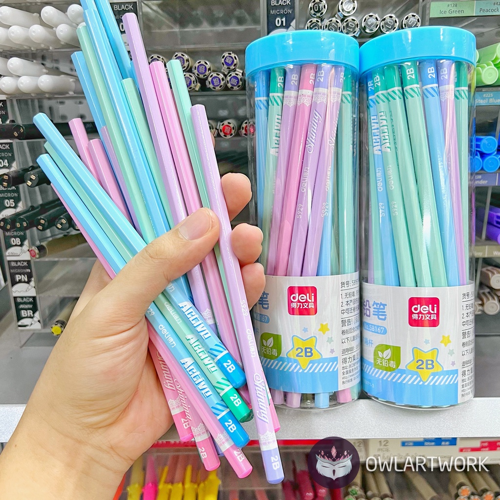 [CÚ TUYẾT] Bút chì lục giác Deli thân gỗ màu Pastel - loại 2B/HB