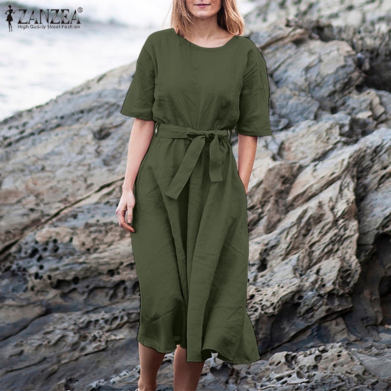 Đầm tay lửng Zanzea thắt dây eo co giãn thời trang cho nữ