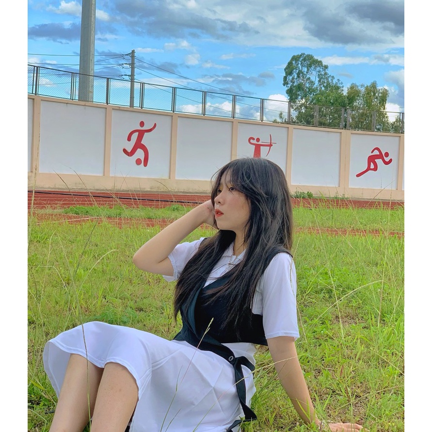 Set Váy Sơ Mi Kèm Gile Chất Liệu Đũi Xưởng_ROSYHANA_CÓ ĐÁNG GIÁ VÀ VIDEO