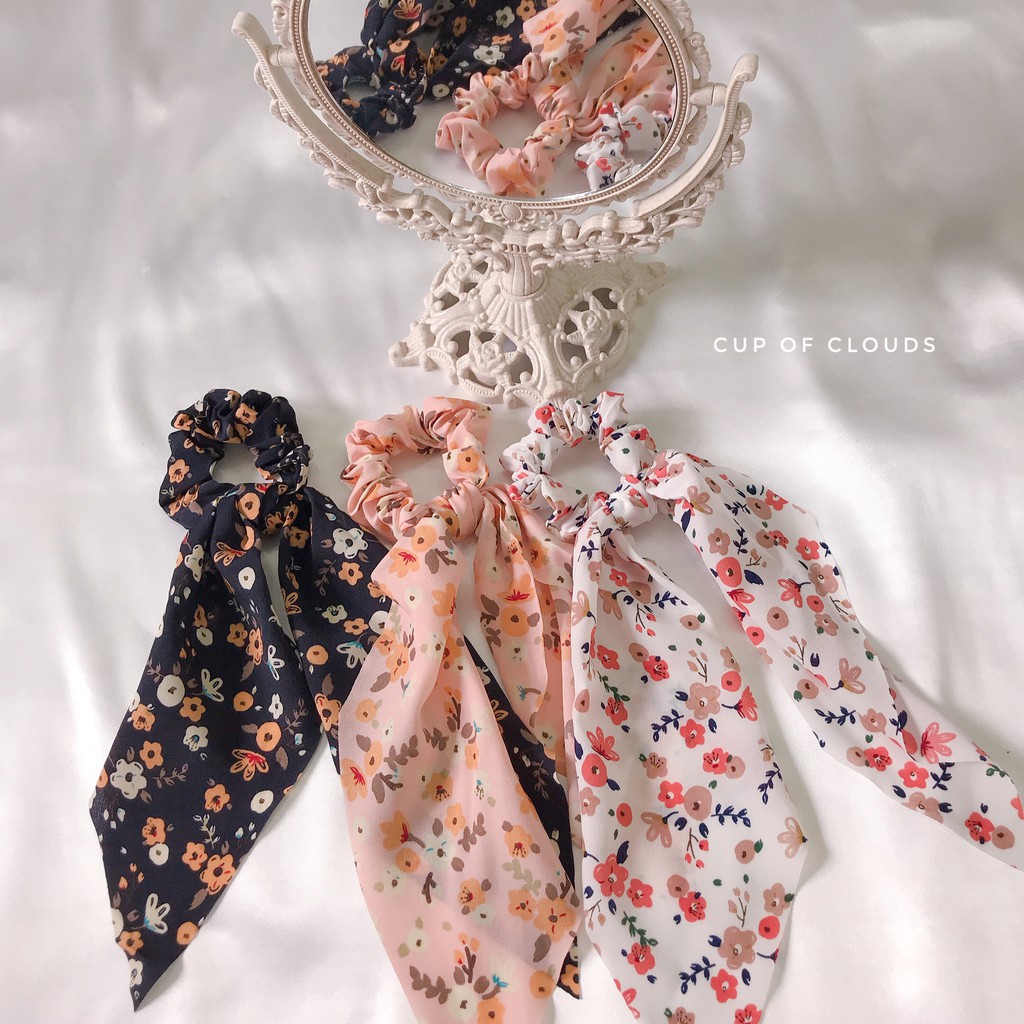 Dây buộc tóc ribbon scrunchies hoa