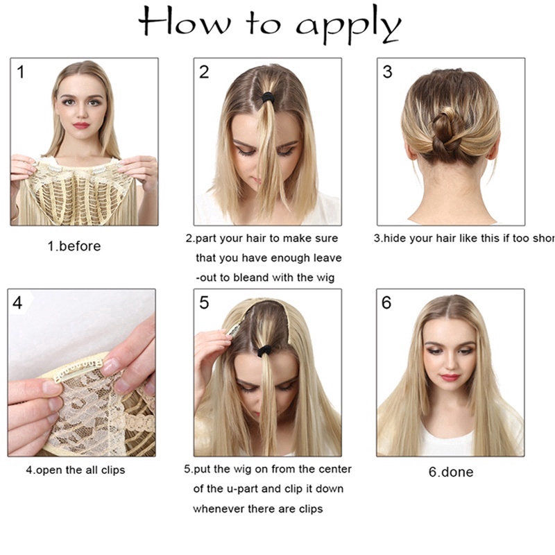 Tóc giả WIGSIN dài thẳng bằng sợi tổng hợp gắn vùng chữ U tiện lợi