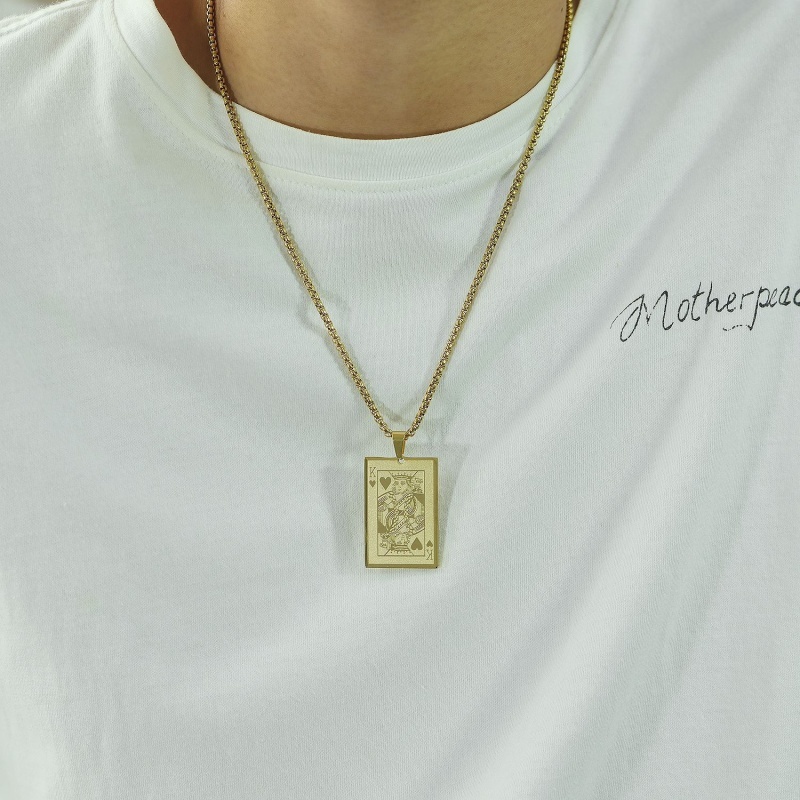 Vòng cổ Mặt Thẻ Khắc Chữ King Heart K Thời Trang Cho Nam