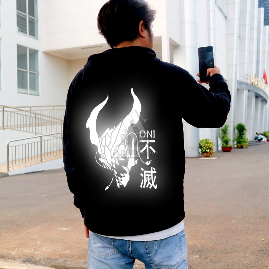 Áo hoodie dây kéo vải nỉ nam nữ, Phản quang Quỷ Oni 06, Anam Store