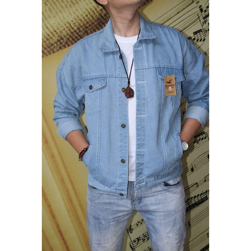 ÁO KHOÁC JEAN NỮ + NAM XANH NHẠT TRƠN FOME RỘNG ROCKTOM P#L1-7