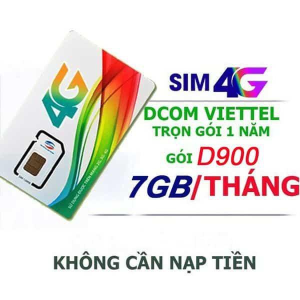 Sim 4G Viettel Trọn Gói Cả Năm ( 7GB/Tháng- D900)