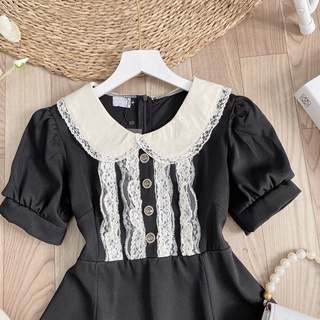 Váy đen cổ bèo phối ren (kèm ảnh thật)