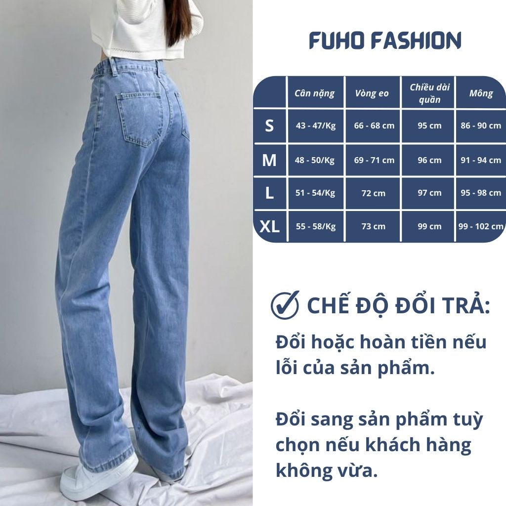 Quần Jean Nữ Ống Rộng Cạp Cao Hack Dáng Chất Jean Cao Cấp FUHO Fashion 017