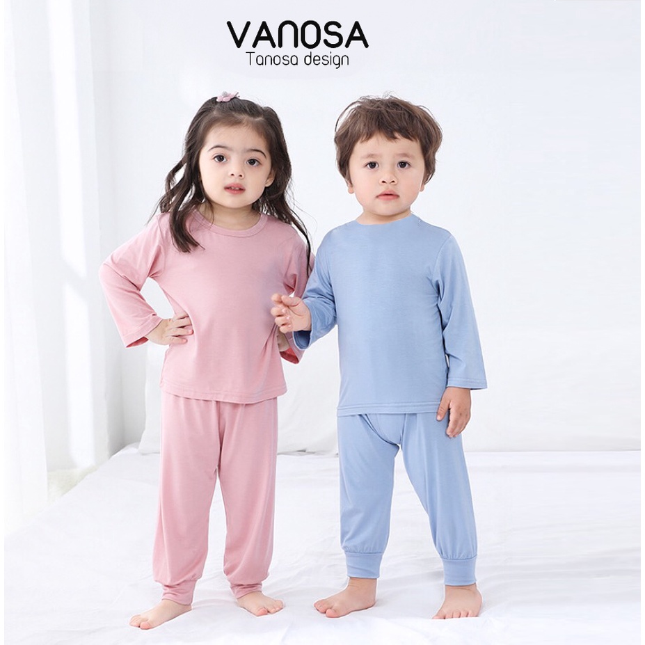 Bộ dài tay thu đông cotton giấy cho bé trai bé gái VANOSA chính phẩm màu trơn basic dành cho bé 9-25kg