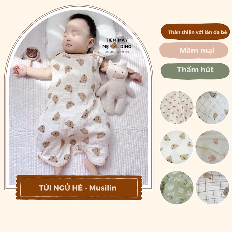 Túi ngủ cho bé mùa hè vải xô musilin cao cấp cho bé 0-4 tuổi