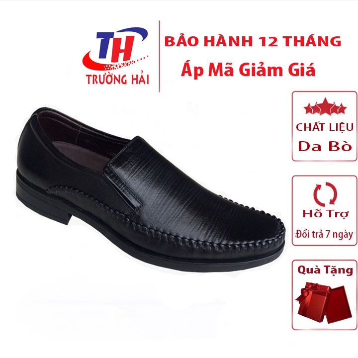 Giày Nam Da Bò Công Sở Trường Hải Màu Nâu Đế Cao Su không trơn GN280