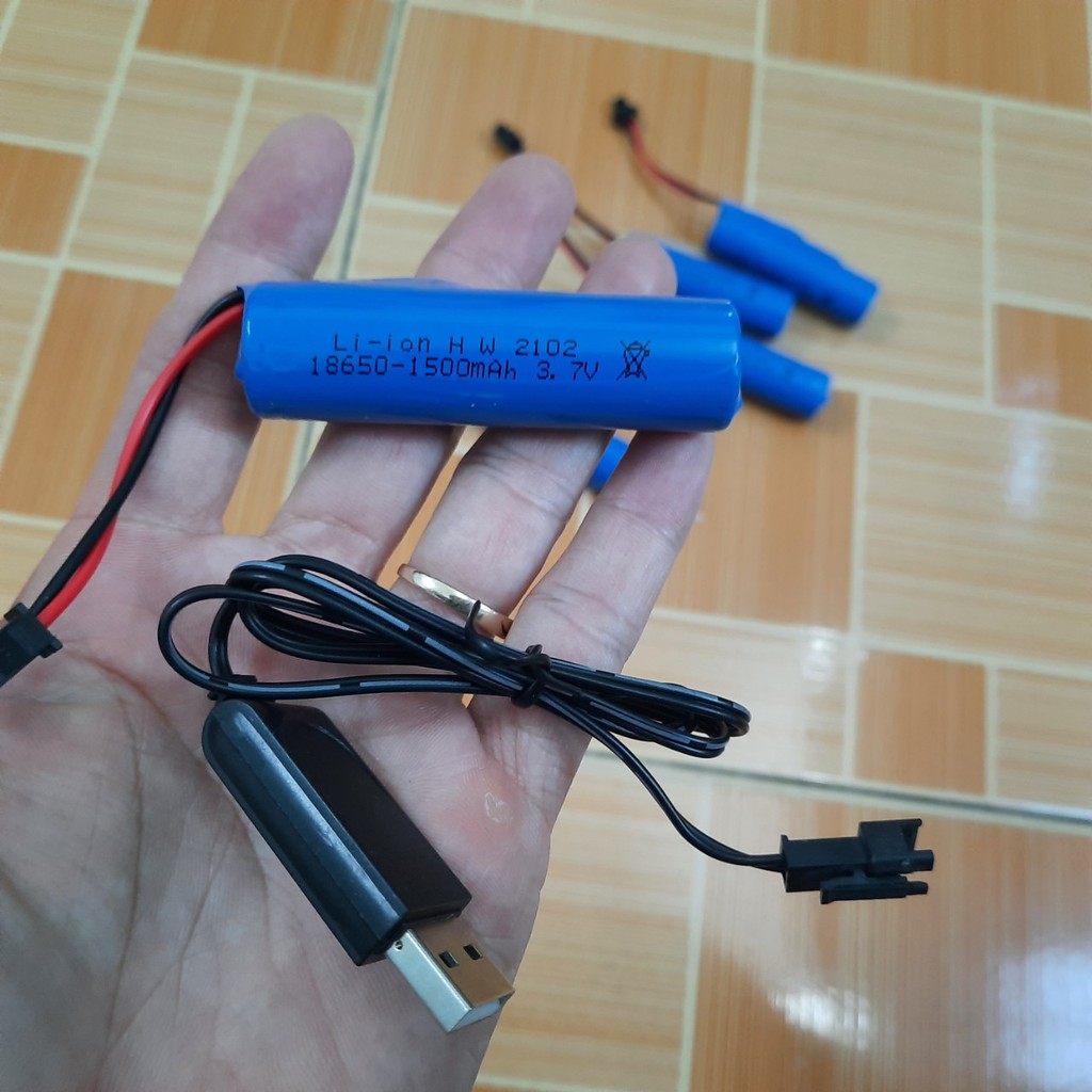 Pin và cáp sạc xe mô hình 3.7v 18650 dung lượng cao 1500mah cổng nôi SM