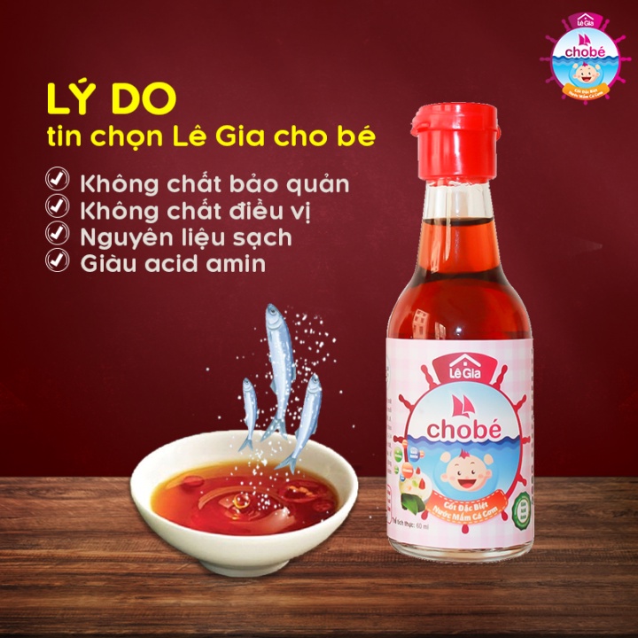 Nước mắm cá cơm Lê Gia chai 60ml &amp; chai 200ml cho bé từ 1 tuổi