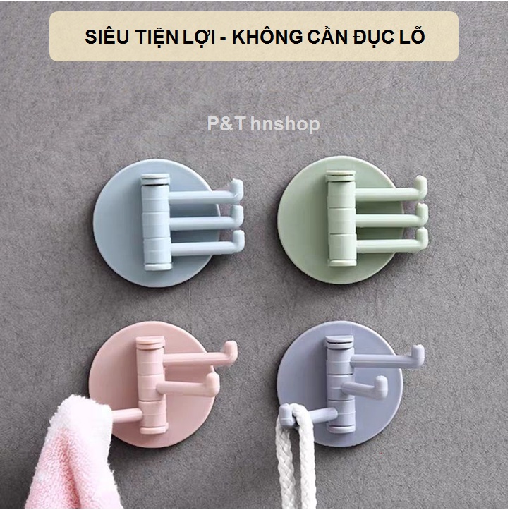 Móc Dán Tường Treo Đồ - Có 3 Móc Xoay 180 Độ