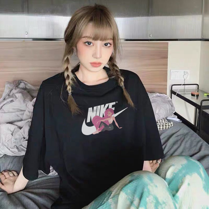 Áo phông nke nữ form rộng tay lỡ unisex, áo thun nke nữ form rộng tay lỡ unisex cotton AT073 Miucho in logo