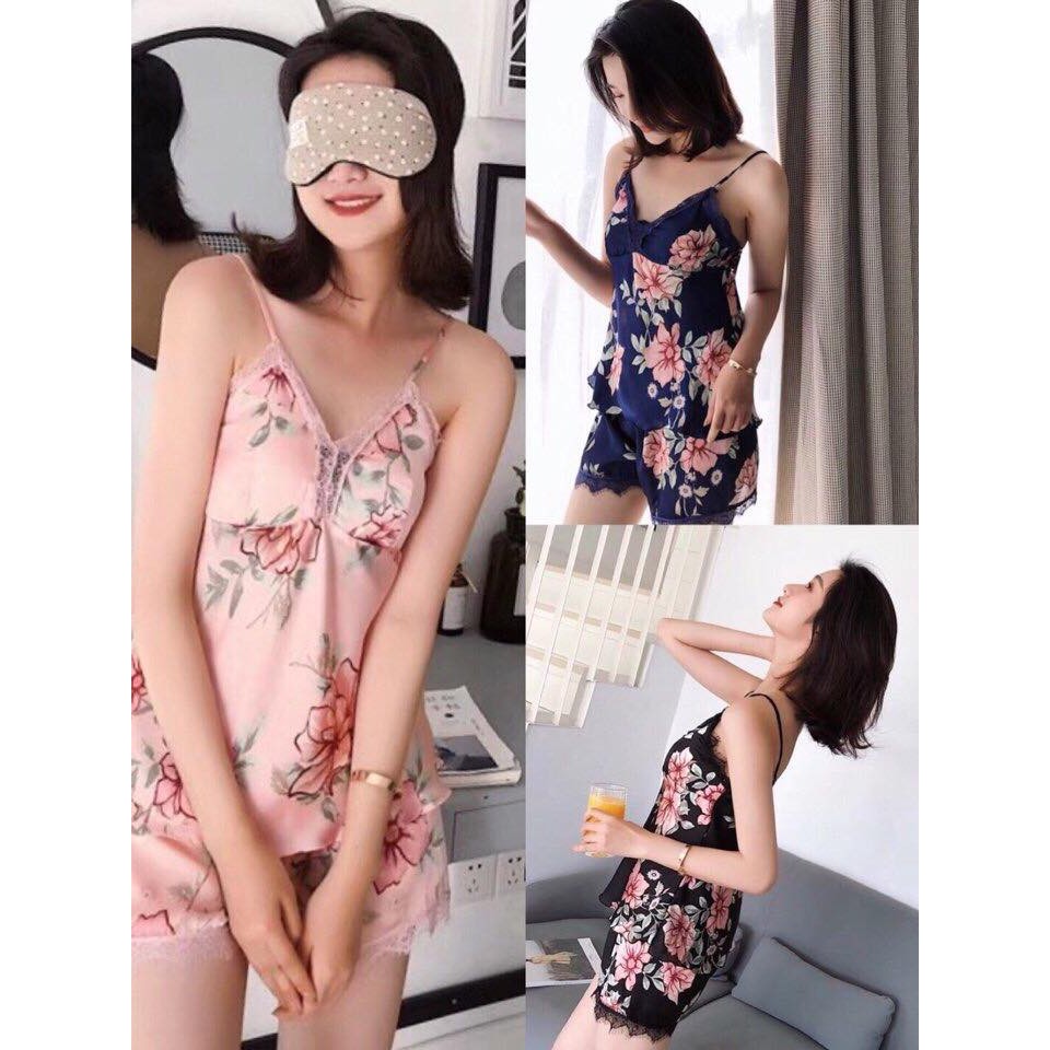 Bộ đồ ngủ lụa 2 dây mã 170359 ( kèm mút lót )