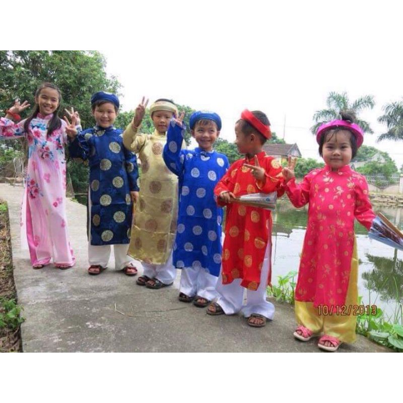 Áo dài khăn đóng bé trai bé gái kèm mấn đội đầu