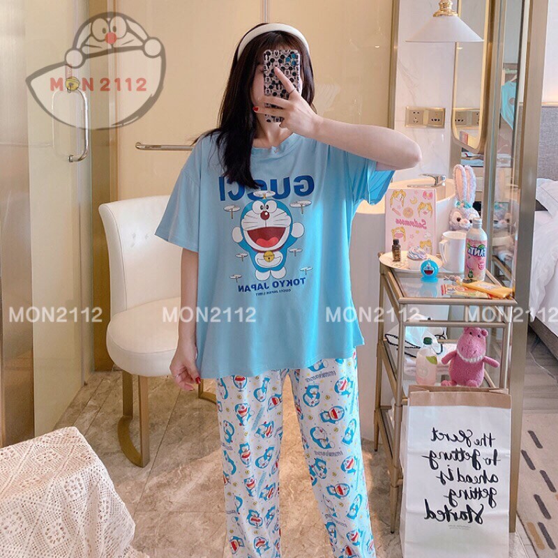 BỘ ĐỒ QUẦN ÁO HÈ THUN COTTON FREESIZE 40-65KG DORAEMON DOREMON