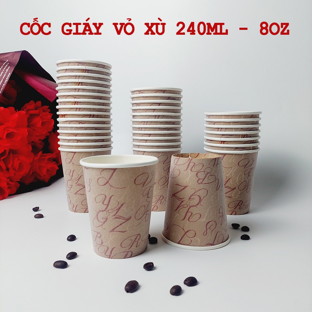 50 cốc giấy nâu nắp đen vỏ xù 240ml - 8oz ly giấy NHẬP KHẨU HÀN QUỐC